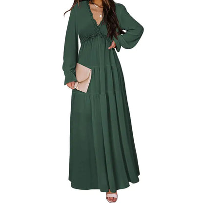 Women's V-Neck Loose Printed Long Sleeve Dress