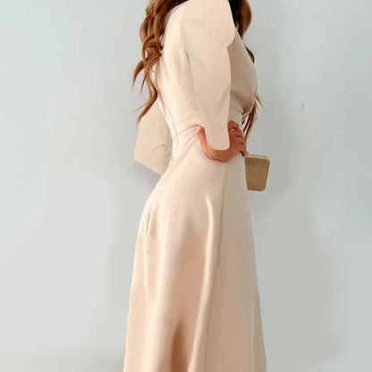 Women's Long-sleeved V-neck Pleated Split Dress