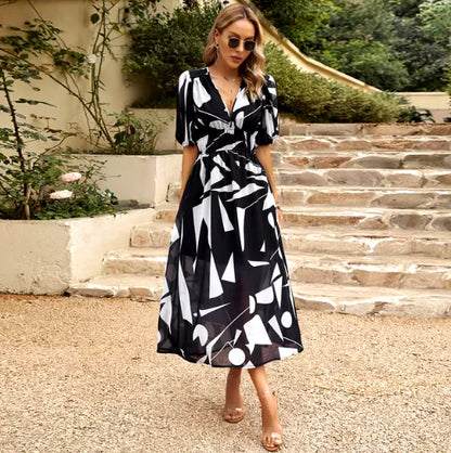 V-Neck Printed Summer Maxi Dress