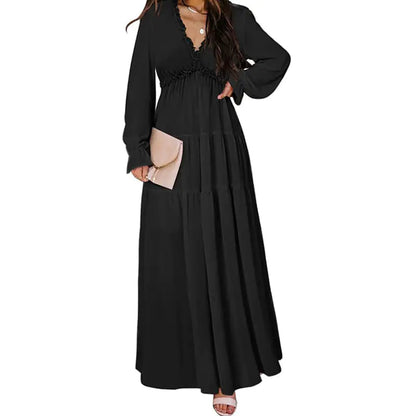 Women's V-Neck Loose Printed Long Sleeve Dress
